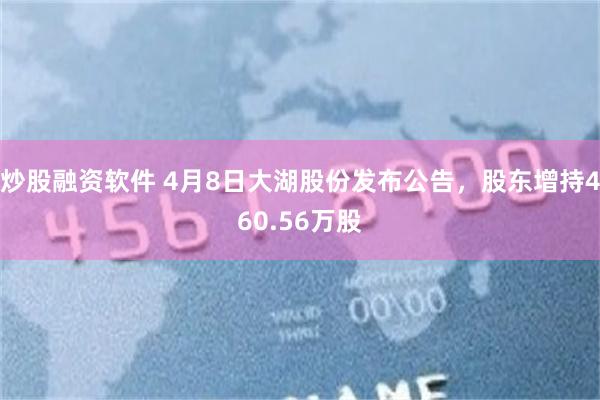 炒股融资软件 4月8日大湖股份发布公告，股东增持460.56万股