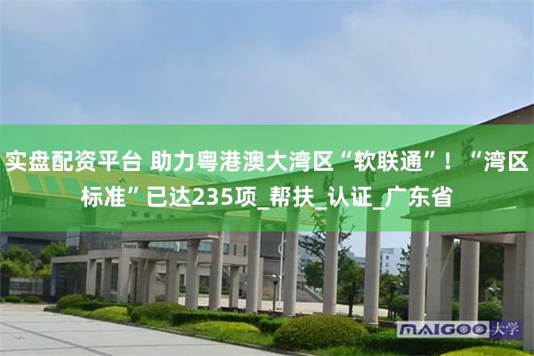 实盘配资平台 助力粤港澳大湾区“软联通”！“湾区标准”已达235项_帮扶_认证_广东省